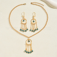 Bohemian Vintage Iron Resin Evil Eye Tassels Pendant Necklaces & Earrings Sets for Women&nbsp;XC5526