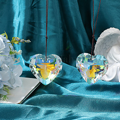 2Pcs Glass Heart Pendant Decorations&nbsp;HJEW-SP0001-22B