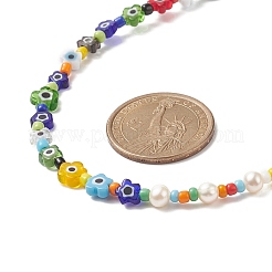 Natural Pearl & Millefiori & Seed Glass Beaded Necklace for Women&nbsp;NJEW-JN04161