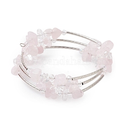 Natural Rose Quartz Chip & Glass & Brass Tube Beaded Bangles for Women&nbsp;BJEW-JB11265-05