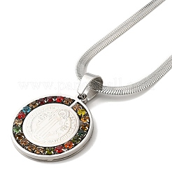 Colorful Rhinestone Saint Benedict Pendant Necklaces&nbsp;LS-NJEW-G123-01P
