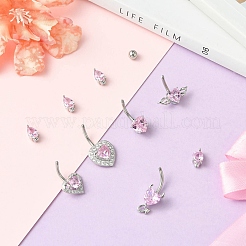 5Pcs 5 Styles Heart Teardrop 304 Stainless Steel Pearl Pink Cubic Zirconia Curved Barbell Belly Rings&nbsp;AJEW-CJ0001-58