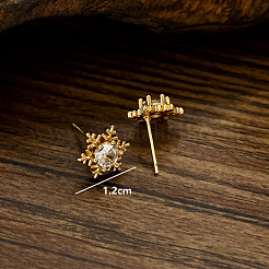 Brass Clear Cubic Zirconia Snowflake Stud Earrings&nbsp;NO4713