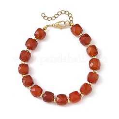 Faceted Cube Natural Carnelian and Brass Round Beaded Bracelets for Women&nbsp;BJEW-JB14444