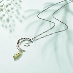 Natural Lemon Jade Bullet with Alloy Moon and Star Pendant Necklace&nbsp;NJEW-JN03912-03