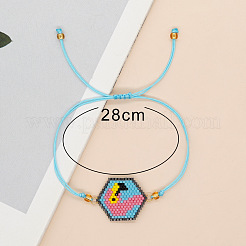 Adjustable Handmade Glass Seed Beaded Hexagon with Flamingo Link Braided Bracelets for Women&nbsp;TS3719