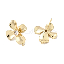 Brass Pave Clear Cubic Zirconia Flower Stud Earring Findings&nbsp;KK-A275-01B-G