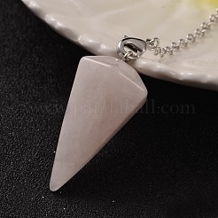 Platinum Tone Brass Rose Quartz Cone Hexagonal Pointed Dowsing Pendulums&nbsp;X-MAK-M015-01H