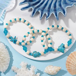 3 Pcs Synthetic Turquoise & Wood & Glass Beaded Stretch Bracelets for Boys Girls&nbsp;BJEW-JB11125