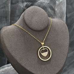 Brass Micro Pave Clear Cubic Zirconia Ring Pendant Necklaces&nbsp;LS-NJEW-P322-A04-G