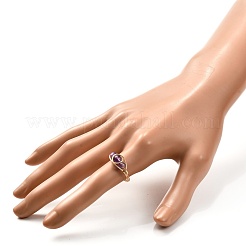 Copper Wire Wrapped Mixed Natural Gemstone Braided Bead Rings for Women&nbsp;RJEW-JR00387