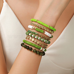 8Pcs Polymer Clay Heishi & CCB Plastic & Glass Beaded Stretch Bracelets Set For Women&nbsp;FS-WGAEA5C-04