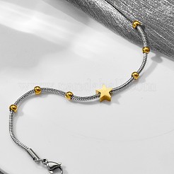 Duo Tone 201 Stainless Steel Star Round Snake Chain Bracelets for Women&nbsp;WGA233C-01