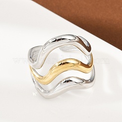304 Stainless Steel Open Cuff Rings for Women&nbsp;RJEW-K296-03A-GP