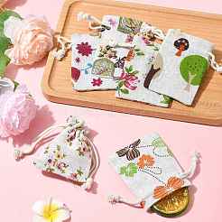 24Pcs 6 Colors Floral Animal Printed Burlap Packing Pouches&nbsp;ABAG-FS0001-13