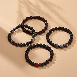 4Pcs 4 Style Natural Coconut & Wood & Mixed Gemstone Beaded Stretch Bracelets Set&nbsp;BJEW-JB08835