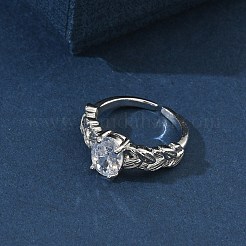 Brass Pave Clear Single Cubic Zirconia Cuff Open Rings&nbsp;RJEW-H268-01P