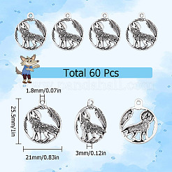 60Pcs Tibetan Style Alloy Howling Wolf Pendants&nbsp;TIBEP-SC0002-66
