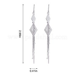 Anti-Tarnish Clear Cubic Zirconia Rhombus with Chain Tassel Dangle Earrings&nbsp;JE1041A