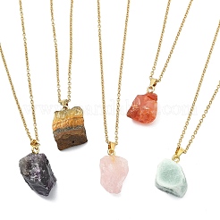 Raw Rough Natural Mixed Gemstone Nuggets Pendant 304 Stainless Steel Cable Chain Necklaces&nbsp;NJEW-JN06178