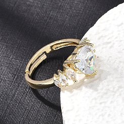 Brass Micro Pave Cubic Zirconia Cuff Open Rings&nbsp;CU-CBA5C10-08G
