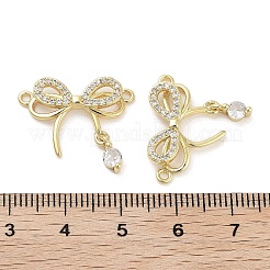 Rack Plating Brass Pave Clear Cubic Zirconia Bowknot Connector Charms&nbsp;KK-Z064-35G-02