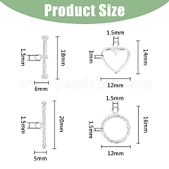 2 Sets 2 Styles Ring & Heart Sterling Silver Toggle Clasps&nbsp;STER-DC0001-10