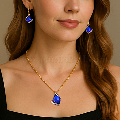 3 Sets 3 Colors Teardrop Alloy Glass Jewerly Sets. Including Pendant Necklace and Dangle Earring&nbsp;SJEW-GO0001-08