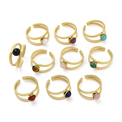 316 Stainless Steel with Natural Mixed Gemstone Cuff Rings&nbsp;RJEW-Z098-01G-11