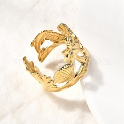304 Stainless Steel Cuff Rings for Women&nbsp;RJEW-F193-01G