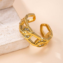 304 Stainless Steel Rhinestone Cuff Open Rings&nbsp;WG7ACF4-01