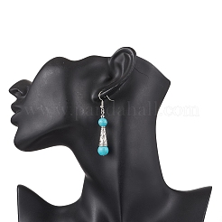 Brass Synthetic Turquoise Dangle Earrings&nbsp;EJEW-JE06535-02