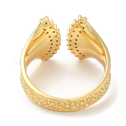 Rack Plating Brass Leaf Open Cuff Rings with Cubic Zirconia&nbsp;RJEW-D008-08G