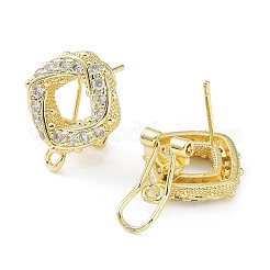 Hollow Rhombus Brass Micro Pave Cubic Zirconia Stud Earrings Finding&nbsp;KK-E083-05G