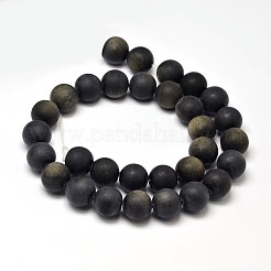 Frosted Natural Golden Sheen Obsidian Round Bead Strands&nbsp;G-F266-04-12mm