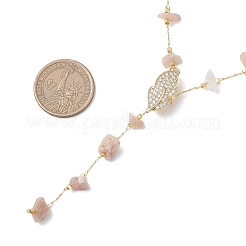 Natural Sunstone Chip Handmade Link Chain Necklaces&nbsp;NJEW-JN05811-03