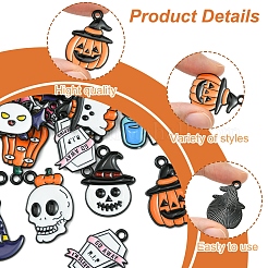 26Pcs 13 Styles Halloween Theme Spray Painted Alloy Enamel Pendants&nbsp;ENAM-FS0002-09