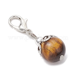 6Pcs Round Natural Black Onyx & Carnelian & Amethyst & Tiger Eye & Green Aventurine & White Jade Pendant Decorations&nbsp;HJEW-JM03831-02