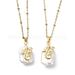 Natural Baroque Keshi Pearl Flower Rectangle Pendant 304 Stainless Steel Satellite Chain Necklaces for Women&nbsp;NJEW-JN06173