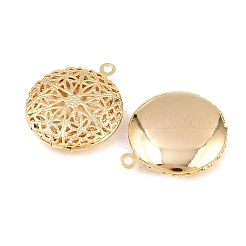 Flat Round Brass Hollow Locket Pendants&nbsp;KK-K414-11B-G