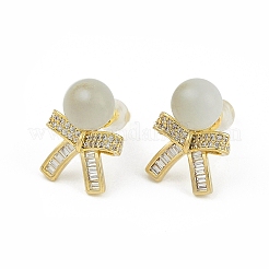 Bowknot Brass Micro Pave Clear Cubic Zirconia Stud Earrings for Women&nbsp;EJEW-Q391-26G