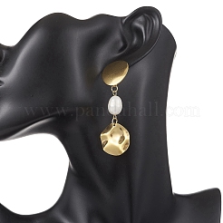 Natural Cultured Freshwater Pearl Flat Round Dangle Stud Earrings&nbsp;EJEW-JE06755