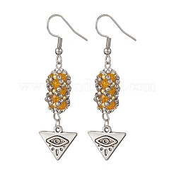 Electroplated Glass & TOHO Round Seed Beaded Alloy Triangle Eye Dangle Earrings&nbsp;EJEW-MZ00635