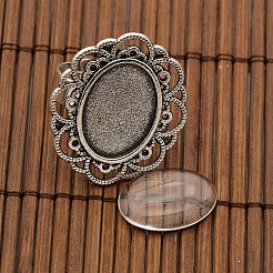 13x18mm Oval Transparent Glass Cabochons and Iron Flower Finger Ring Components Alloy Cabochon Bezel Settings for DIY&nbsp;DIY-X0197-AS