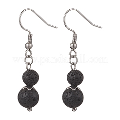 Round Natural Lava Rock Dangle Earrings&nbsp;EJEW-JE06781-02