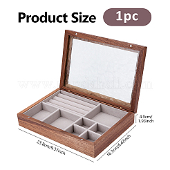 Rectangle Wooden Jewelry Organizer Magnetic Display Cases with Water Ripple Glass Visible Window Lid and Velvet Inside&nbsp;CON-WH0112-095