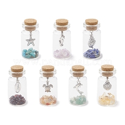 7Pcs Natural Lapis Lazuli/Amethyst/Carnelian/Citrine/Garnet/Green Aventurine  Chip & Alloy Pendants Healing Crystals Wishing Bottles&nbsp;AJEW-JD00019