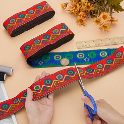 Flat Round with Flower Pattern Polyester Embroidery Ribbons&nbsp;OCOR-WH0078-463D