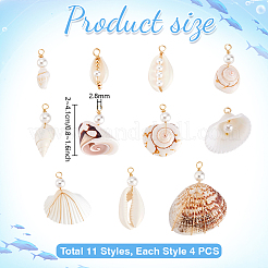 44Pcs 11 Styles Natural Mixed Shell & Shell Pearl Pendants&nbsp;PALLOY-PH01922