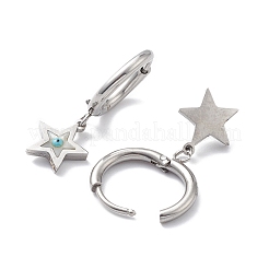 3 Pairs 3 Style Synthetic Shell Star with Enamel Evil Eye Dangle Hoop Earrings&nbsp;EJEW-B020-06P